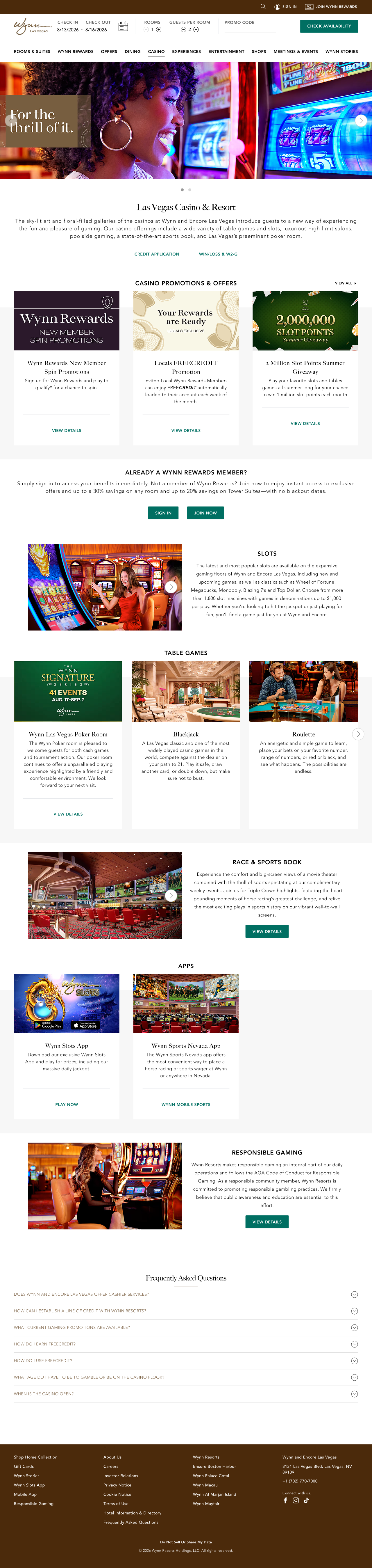 Original Wynn casino page